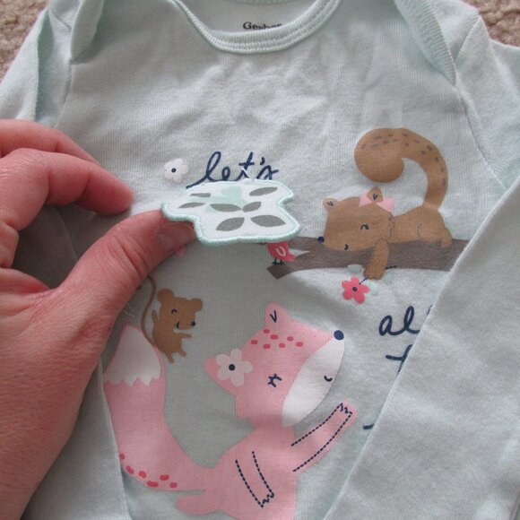 Gerber One Piece Onesie Girls 3-6M Green Pink Long Sleeve Fox Lets Be Friends‎ - Picture 2 of 3